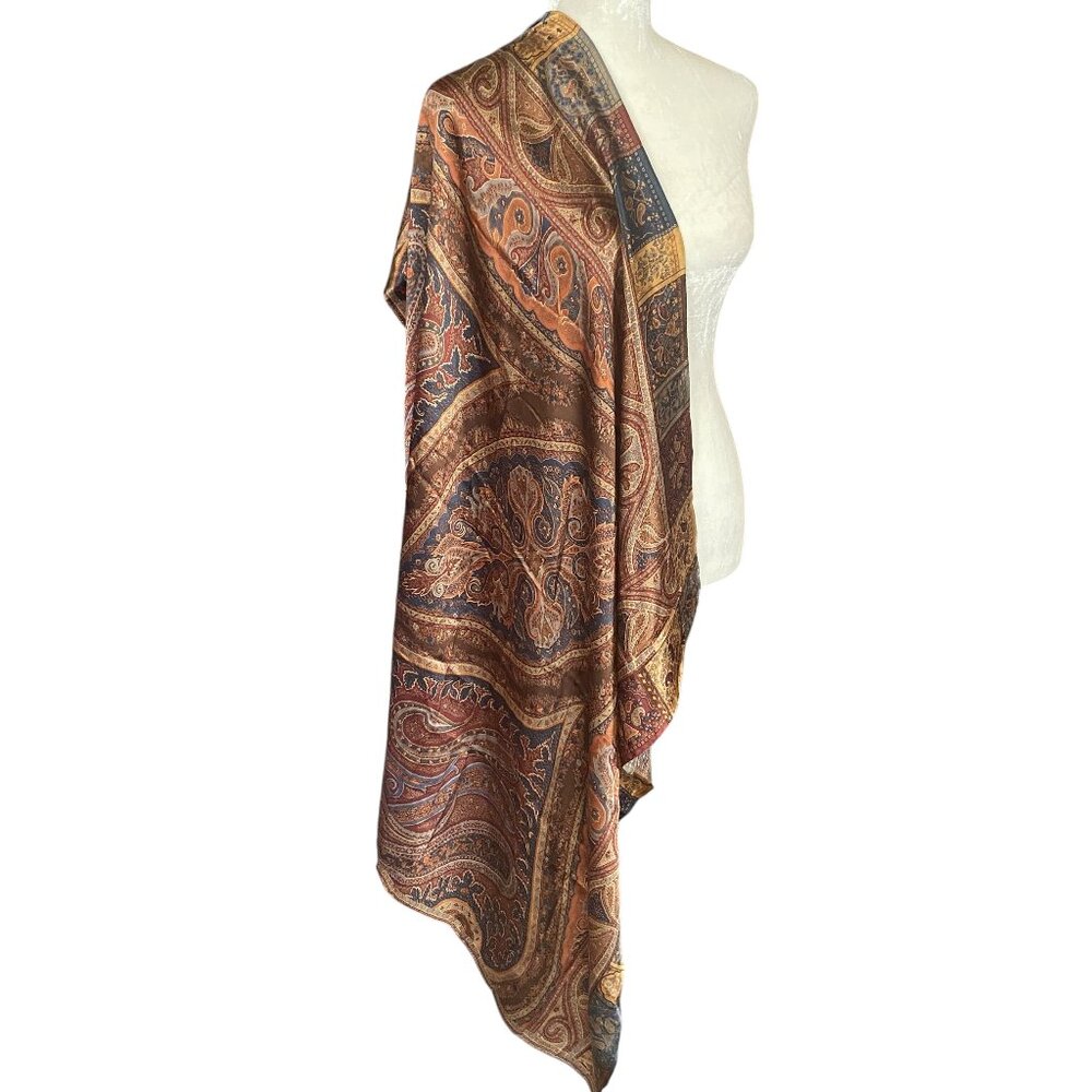 Women's gold and multicolored square scarf wrap headscarf accessories